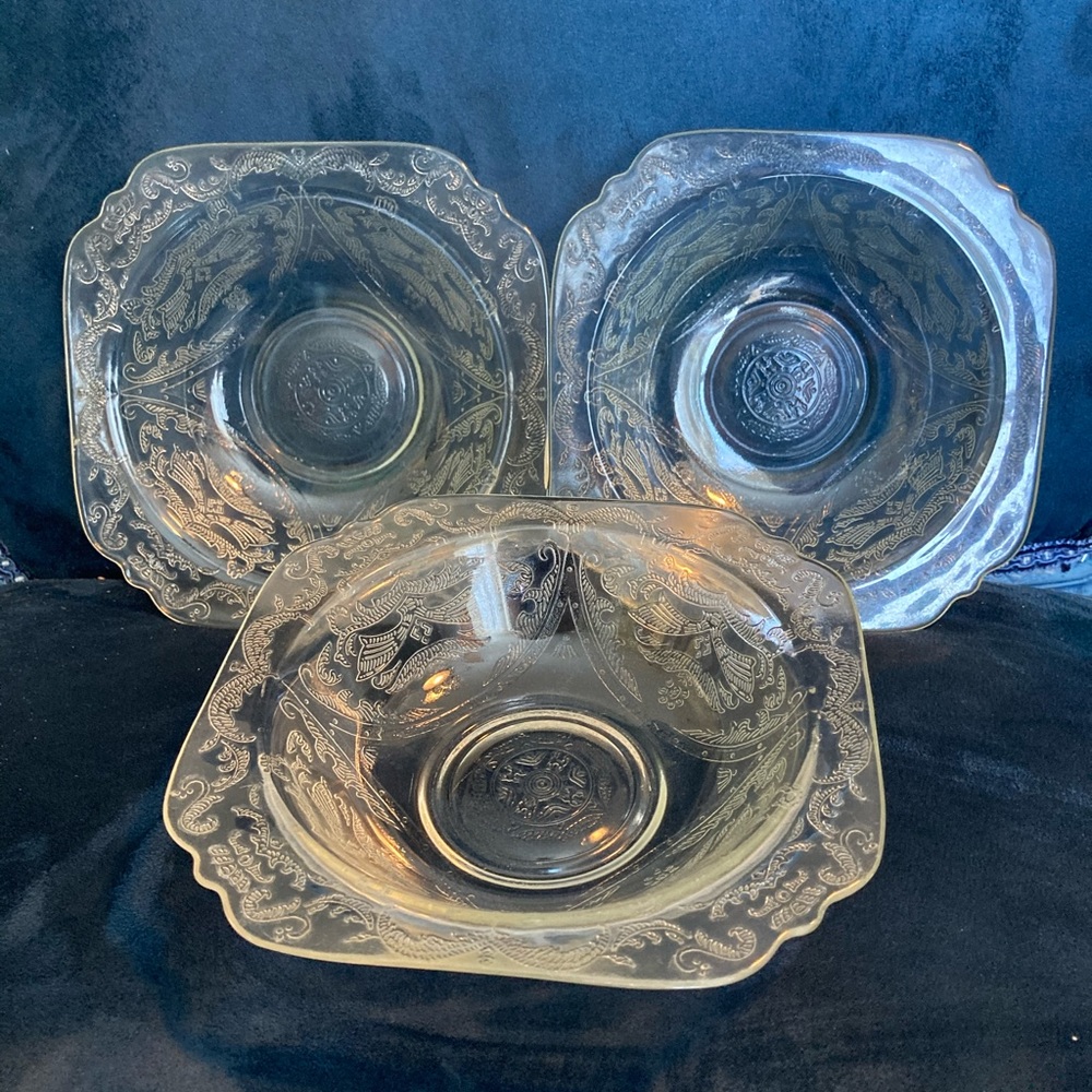 Vintage Federal Depression Glass 3 Yellow Bowls